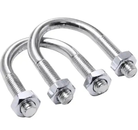 Carbon steel U-bolt assemblies for securing pipes to structural supports, complete with backing plates and nuts.
